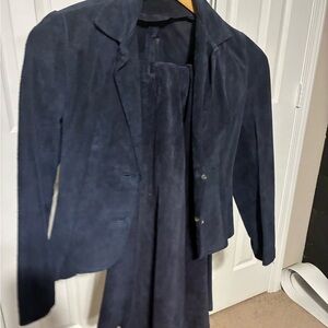 Navy Suede Women's Jacket and Skirt
